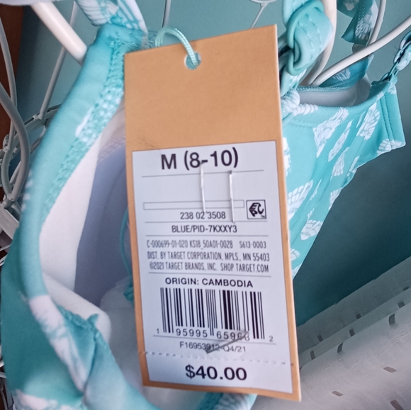 NWT Kona Sol by Target Aqua & White Shell Print 1 Piece Swimsuit - Women's Sz M - Picture 3 of 8